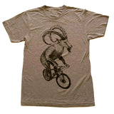 Goat on a Mountain Bicycle Men’s T-Shirt - The CVC - Heather Brown / XS - Unisex Tees