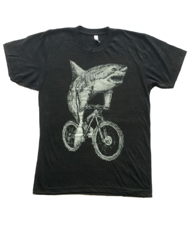 Great White Shark on a Bicycle Men’s T-Shirt - Mens/Unisex Tee / Tri-Black / XS - Unisex Tees