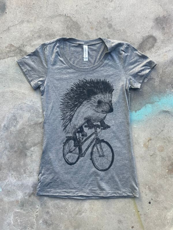 Hedgehog on A Bicycle Women’s Shirt - Classic Slim Tee - Tri-Grey / S - Women’s