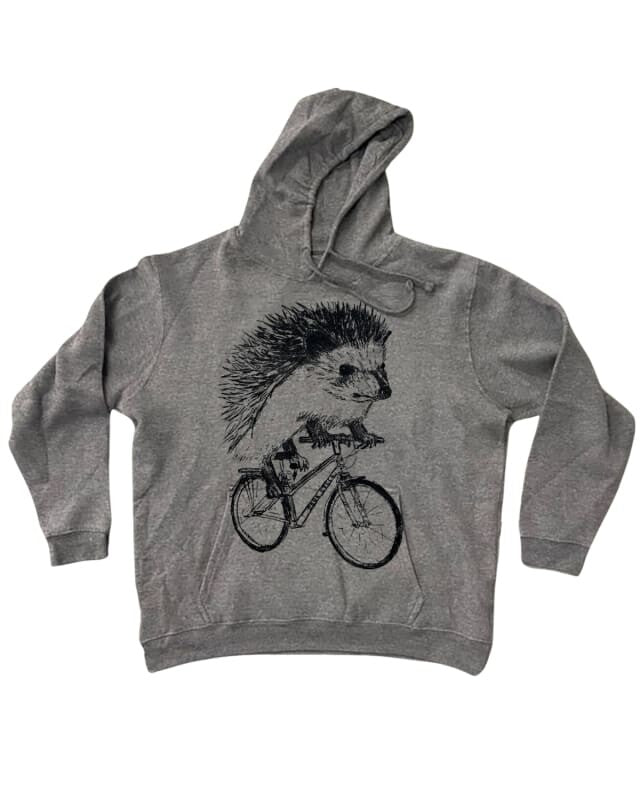 Hedgehog on A Bike Unisex Hoodie - The STAPLE - Granite Heather / XS - unisex hoodie