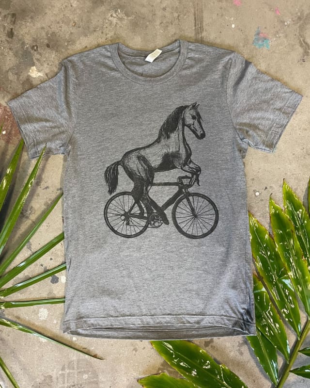 Horse on A Bicycle Men’s/Unisex Shirt - 70’s Vintage Tee - Tri-Grey / XS - Unisex Tees