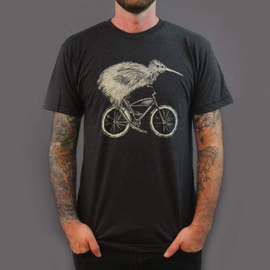 Kiwi Bird on a Bicycle Mens T-Shirt - Unisex Tees