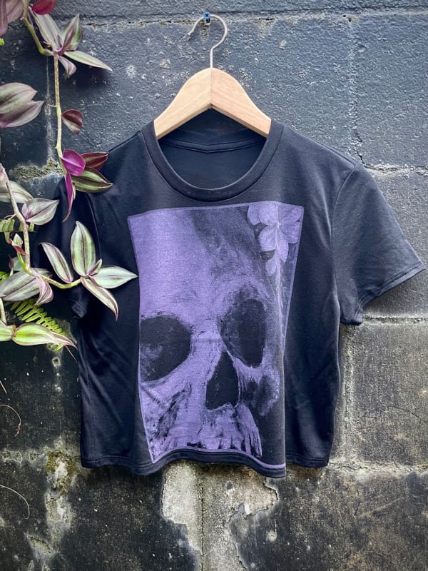 Life and Death I - Women’s Skull and Floral Crop Tee - Ladies Tees