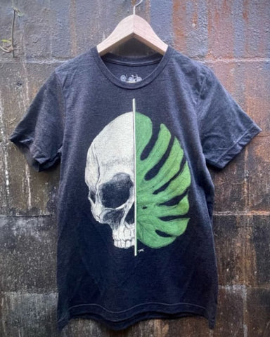 Life and Death II - Unisex/Mens Split Skull and Monstera Botanical Shirt