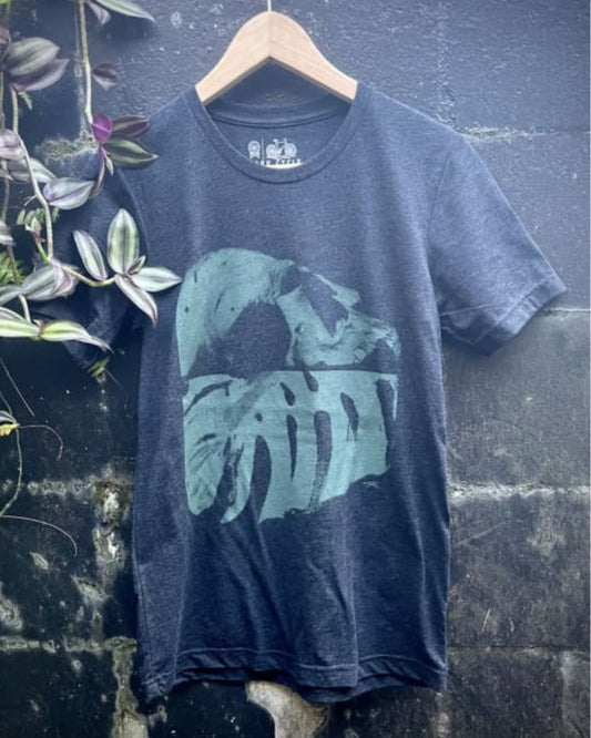 Life and Death III - Unisex/Mens Watcher Skull and Monstera Botanical Shirt - Unisex/Mens Tee / Tri-Black / XS - Unisex Tees