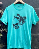 Life and Death IV - Botanical Skull Shirt - 70’s Vintage Tee - Aqua / XS - UNISEX / MENS TSHIRTS