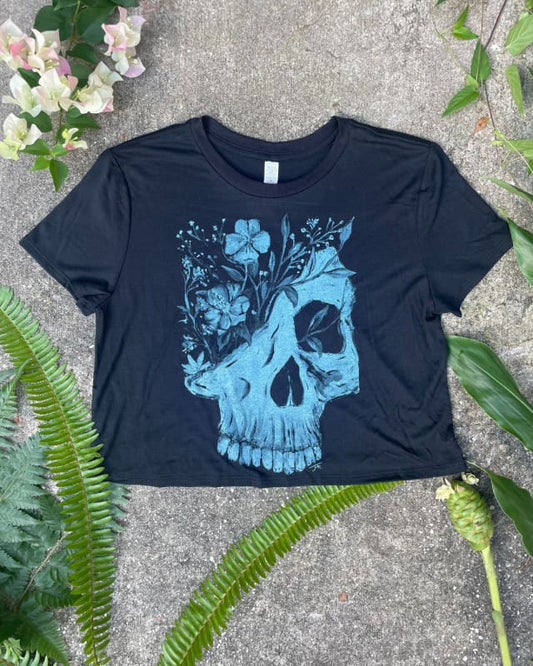 Life and Death V - Women’s Fulfilled Skull and Floral Crop Top - Ladies Tees