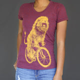 Lion on a Bicycle Womens T-Shirt - Ladies Tees
