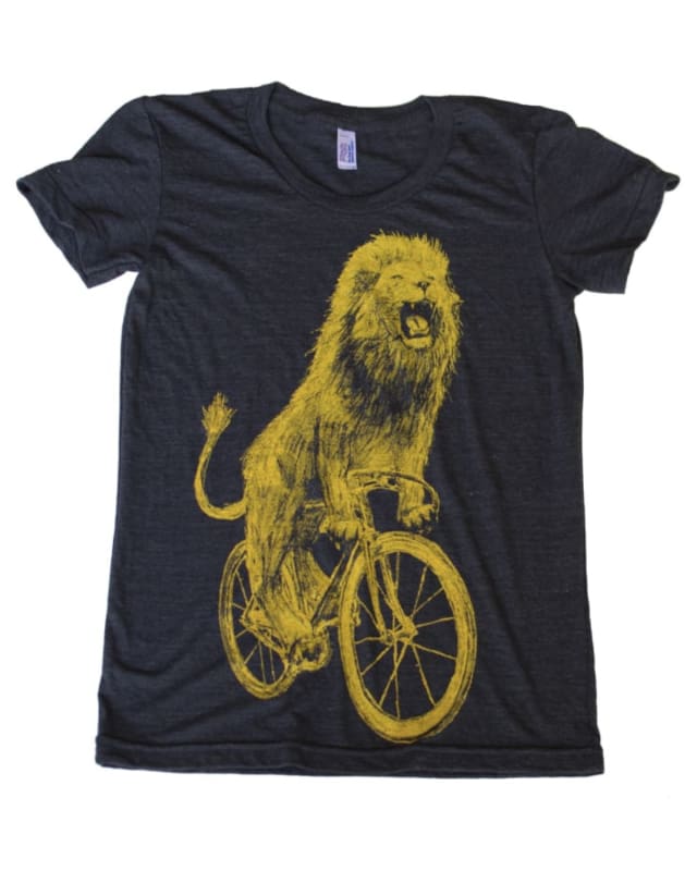 Lion on a Bicycle Women’s T-Shirt - Classic Slim Tee - Tri-Black / S - Ladies Tees