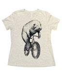 Manatee on a Bicycle Women’s T-Shirt - Standard Tee - Tri-Oatmeal / S - Ladies Tees