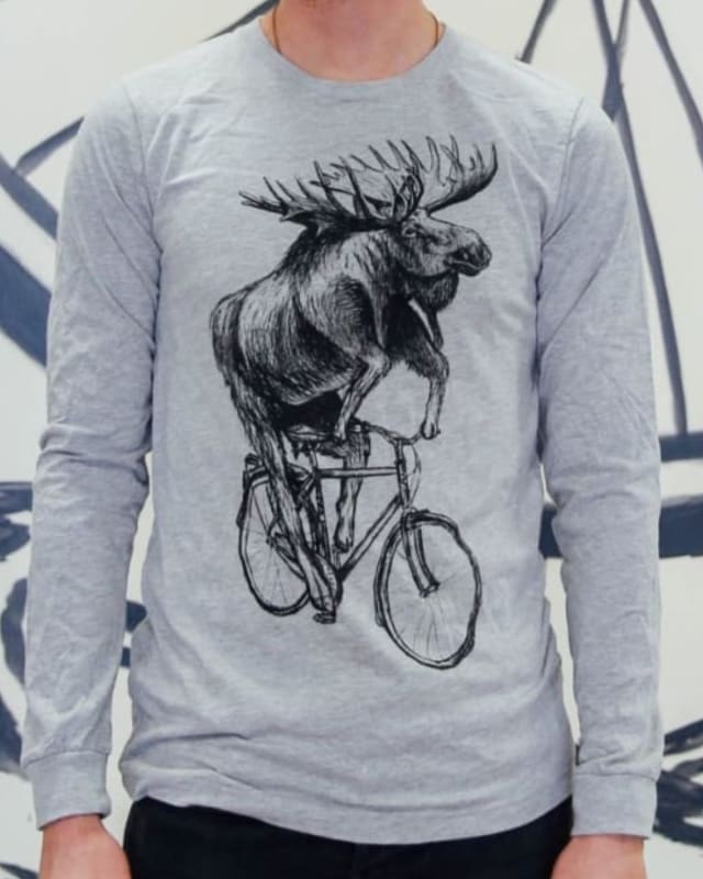 Moose on a Bicycle Men’s Long Sleeve T-Shirt - Long Sleeve