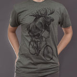 Moose on a Bicycle Mens T-Shirt - Unisex/Mens Tee / Tri-Olive / XS - Unisex Tees