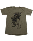 Moose on a Bicycle Men’s T-Shirt - Unisex/Mens Tee / Classic Tee - Army / XS - Unisex Tees