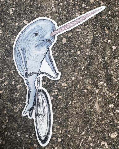 Narwhal on a Bicycle Vinyl Sticker