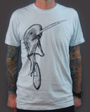 Narwhal on a Bicycle Men’s T-Shirt - 70’s Vintage Tee - Tri Light Blue / XS - Unisex Tees
