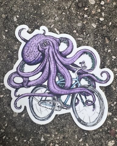 Octopus on a Bicycle Vinyl Sticker