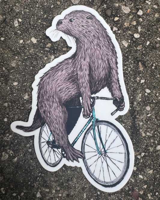 Otter on a Bicycle Vinyl Sticker