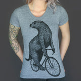 Otter on a Bicycle Womens T-Shirt - Ladies Tee / Tri-Grey / S - Ladies Tees