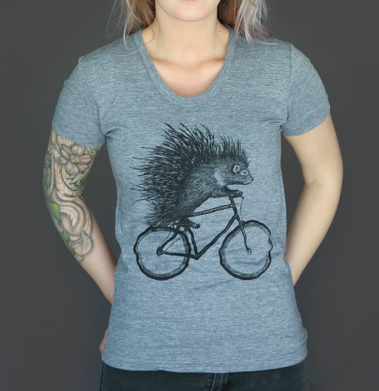 Porcupine on a Bicycle Womens T-Shirt - Womens Tee / Tri-Grey / S - Ladies Tees