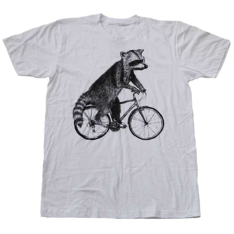 Raccoon on a Bicycle Mens T-Shirt - Unisex/Mens Tee / White / XS - Unisex Tees