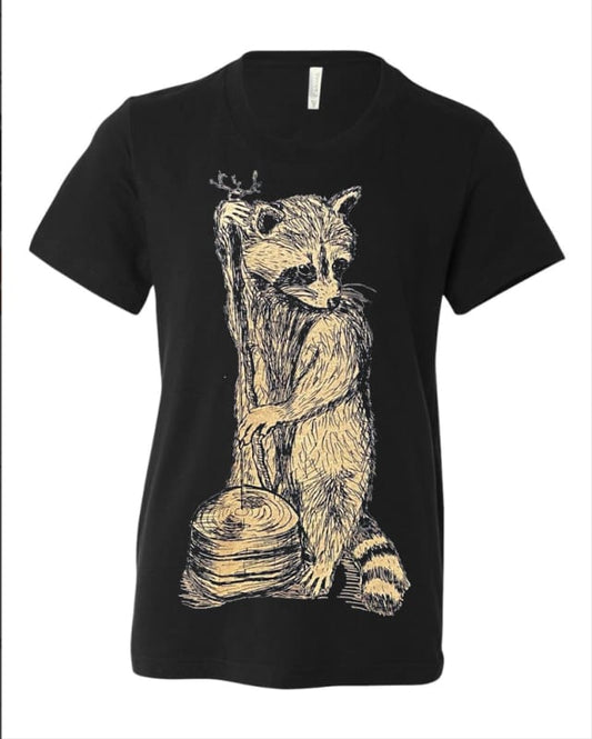 Raccoon Playing a Washtub Bass Youth Shirt