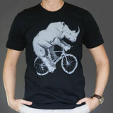 Rhino on a Bicycle Mens T-Shirt - Unisex/Mens Tee / Black / XS - Unisex Tees