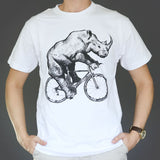 Rhino on a Bicycle Mens T-Shirt - Unisex/Mens Tee / White / XS - Unisex Tees