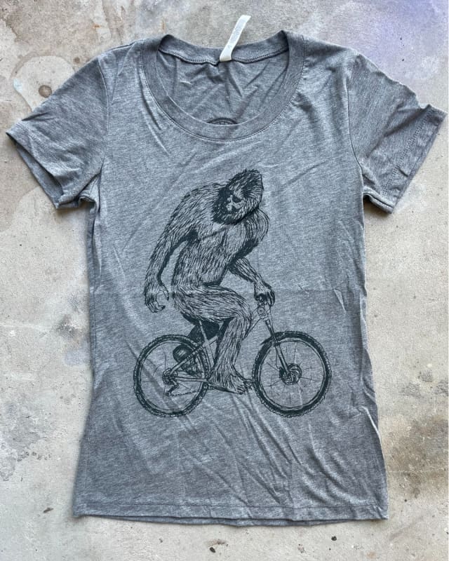Sasquatch on A Bicycle Women’s Shirt (new color way) - Classic Slim Tee - Tri-Grey / S - Women’s