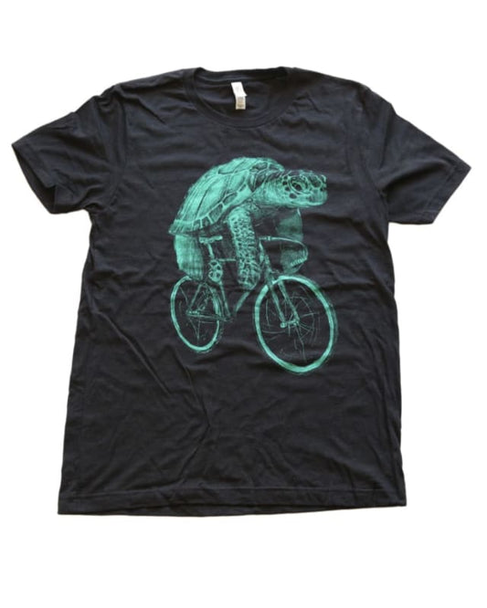 Sea Turtle on a Bicycle Men’s/Unisex Shirt - 70’s Vintage Tee - Tri-Black / XS - Unisex Tees