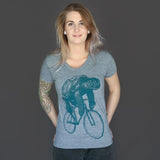 Sea Turtle on a Bicycle Womens T-Shirt - Tri Grey / S - Ladies Tees