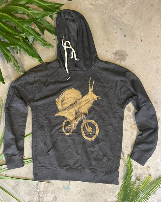 Snail on A Bike Unisex Hoodie - The HEATWAVE - Heather Black / XS