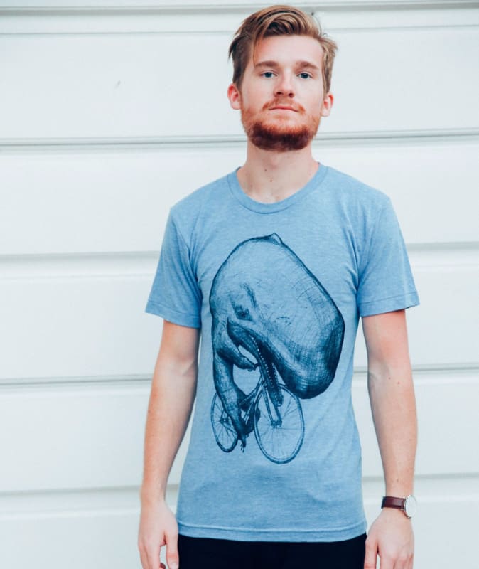 ZZZ sperm whale on a bicycle ] | t-shirt + more options - Unisex/Mens / Athletic Blue / XS - Animals on Bikes