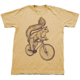 Squirrel on a Bicycle Men’s T-Shirt - Garment Dyed - Faded Mustard / S - UNISEX / MENS TSHIRTS
