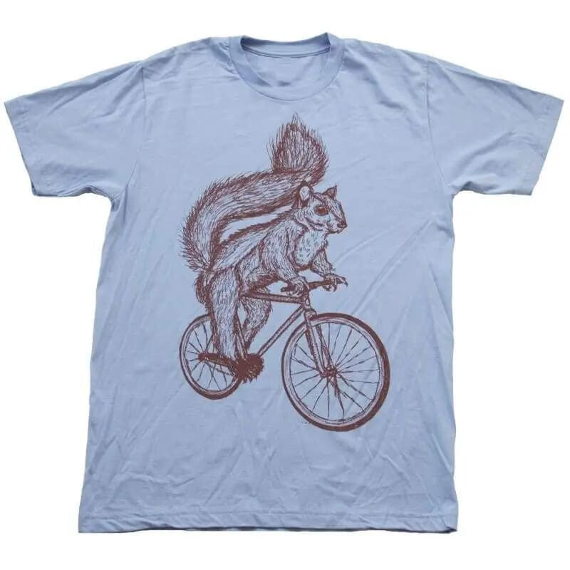 Squirrel on a Bicycle Men’s T-Shirt - The Classic Tee - Baby Blue / XS - UNISEX / MENS TSHIRTS