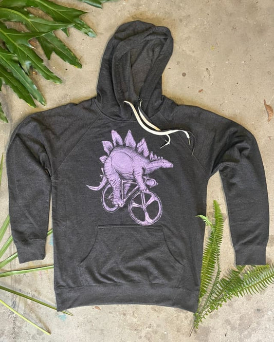 Stegosaurs on A Bike Unisex Hoodie - The HEATWAVE - Heather Black / XS