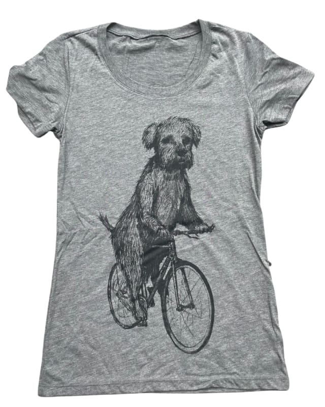 Terrier on A Bicycle Women’s Shirt - Classic Slim Tee - Tri-Grey / S - Women’s