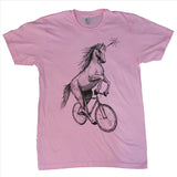 Unicorn on A Bicycle Men’s/Unisex Shirt - Classic Tee - Pink / XS - Unisex Tees
