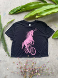 Unicorn on a Bicycle Women’s Crop Top - Black / S - Ladies Tees