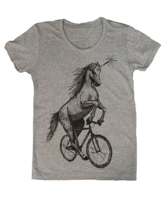Unicorn on a Bike Women’s T-Shirt - Classic Slim Tee - Tri-Grey / S - Ladies Tees