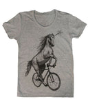 Unicorn on a Bike Women’s T-Shirt - Classic Slim Tee - Tri-Grey / S - Ladies Tees