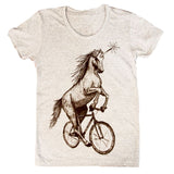 Unicorn on a Bike Womens T-Shirt - Tri-Oatmeal / S - Ladies Tees