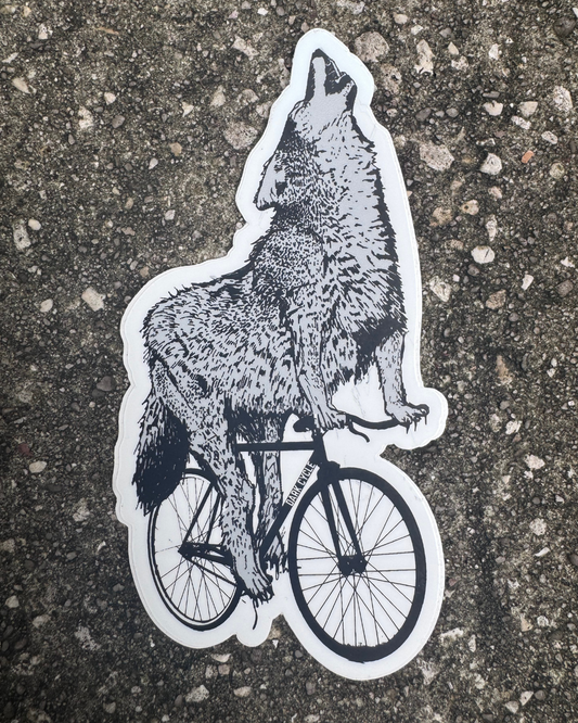 Wolf on a Bicycle Vinyl Sticker
