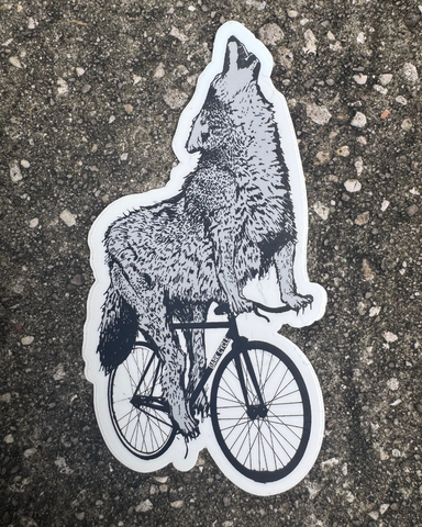 Wolf on a Bicycle Vinyl Sticker