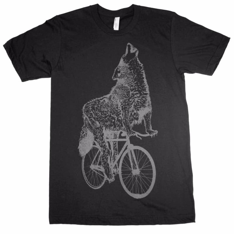 Wolf on a Bicycle Mens T-Shirt - Unisex/Mens Tee / Black / XS