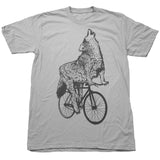 Wolf on a Bicycle Mens T-Shirt - Unisex/Mens Tee / Silver / XS