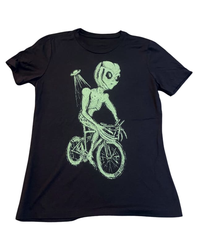 Alien on A Bicycle Women’s Shirt - Standard Tee - Black / S - Women’s