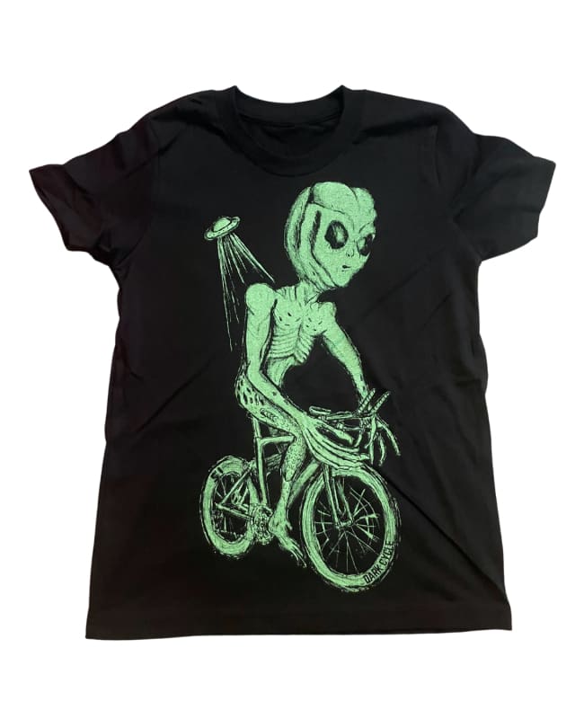 Alien on a Bicycle Youth Shirt - Classic Tee - Black / YS