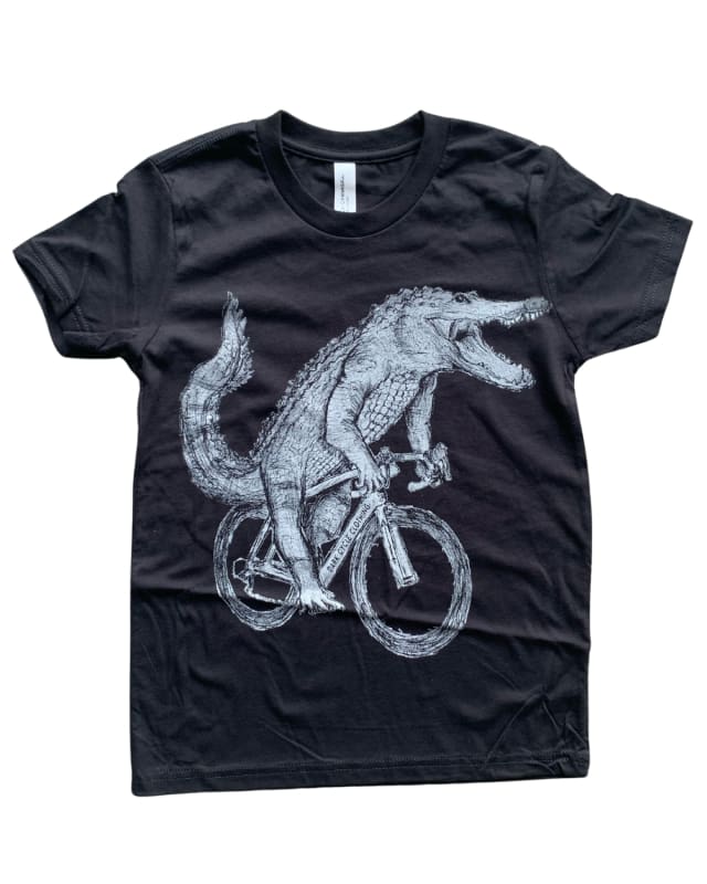 Alligator on a Bicycle Youth Shirt - Classic Tee - Black / YS