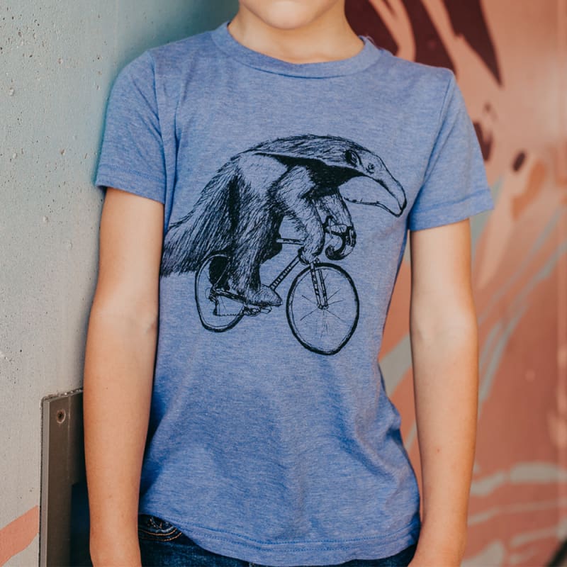 Anteater on a Bicycle Kids T-Shirt - T-Shirt / Athletic Blue / 2 - Kids Shirts