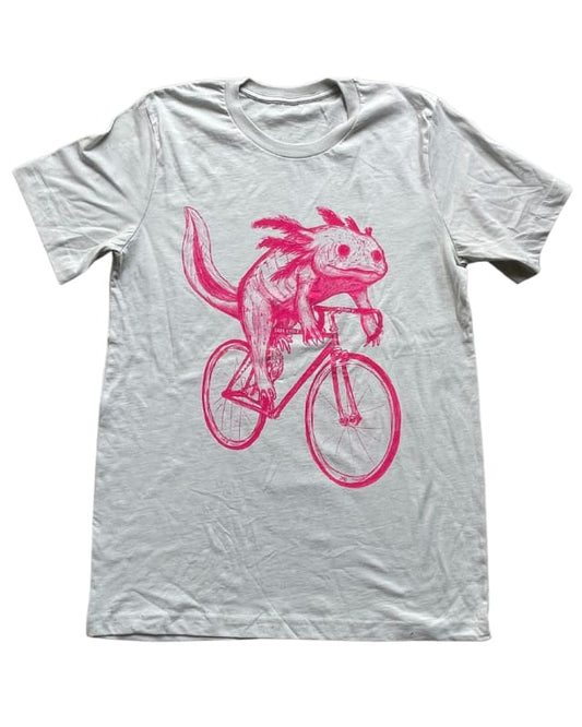 Axolotl on A Bicycle Men’s/Unisex Shirt - Classic Tee - Silver / XS - Unisex Tees